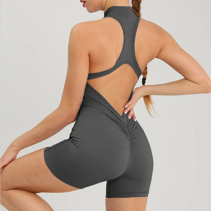 Mono deportivo femenino FlexZip® Con efecto scrunch y cremallera frontal, ideal para entrenamientos con estilo y comodidad